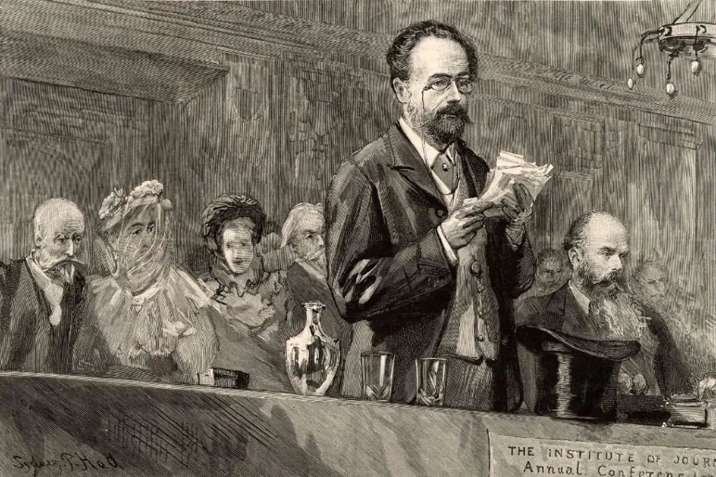 Schéma de l'écrivain Emile Zola, lisant une feuille