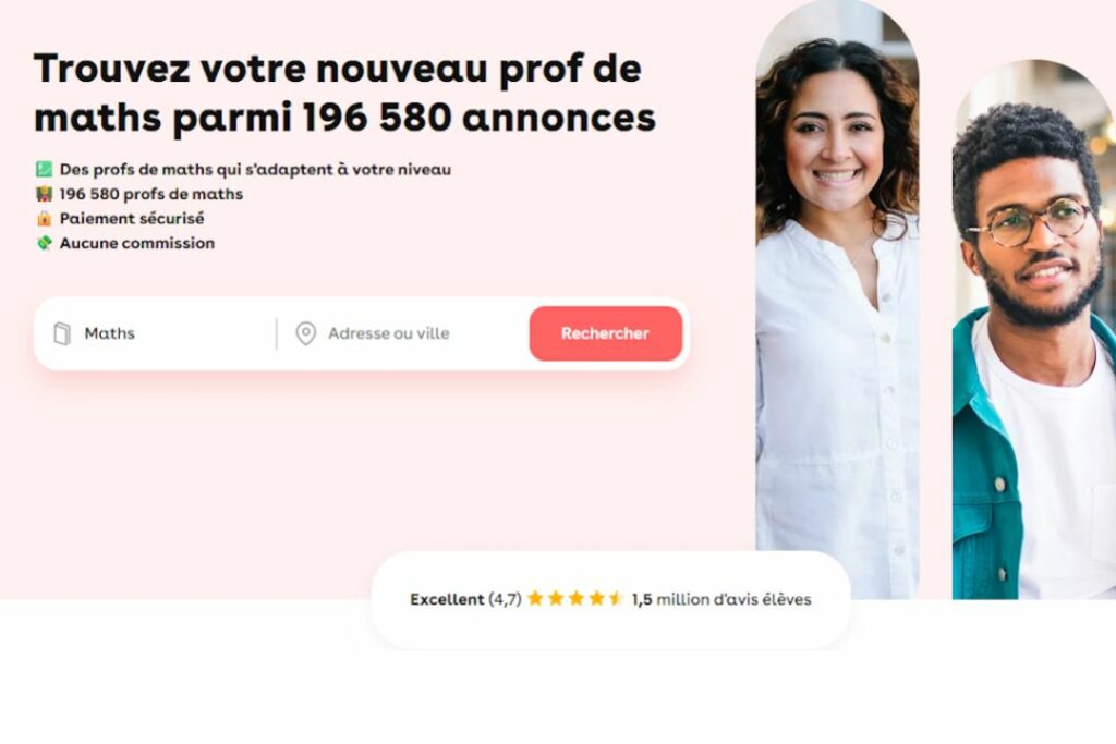 Capture de la page de recherche de professeurs de maths sur Superprof.