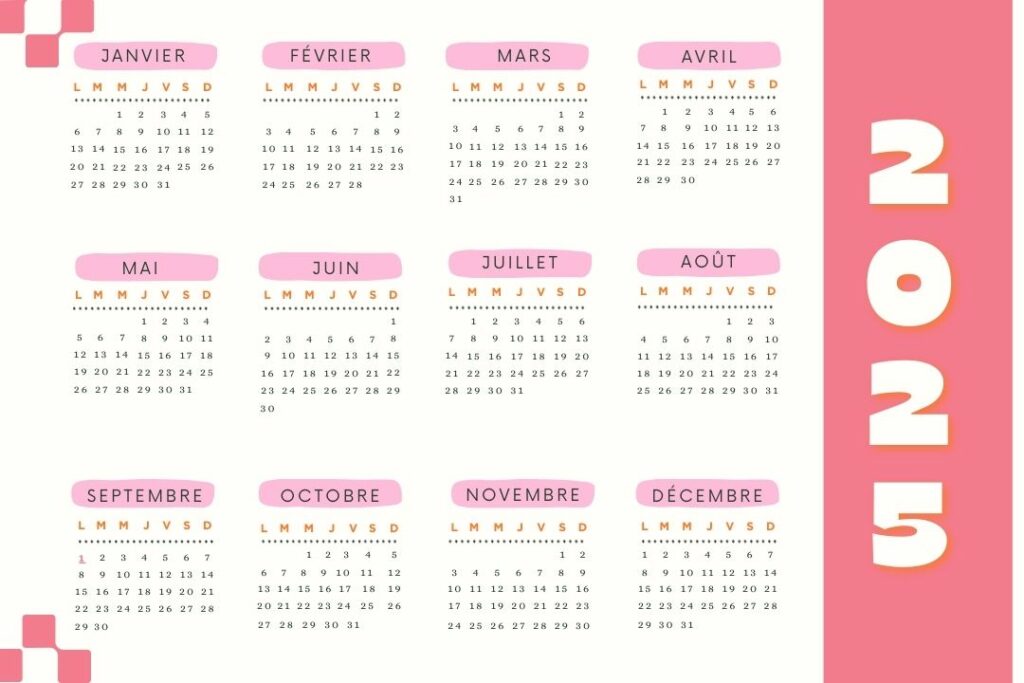 Le calendrier de l'année scolaire permet d'organiser son année.